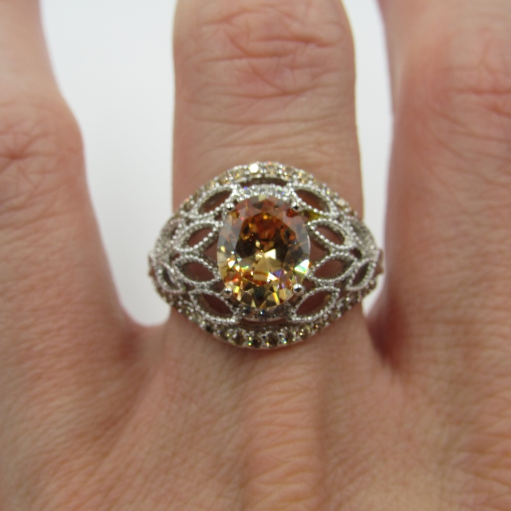 Vintage Size 9.5 Sterling Yellow CZ Diamond Ring - Picture 3 of 7
